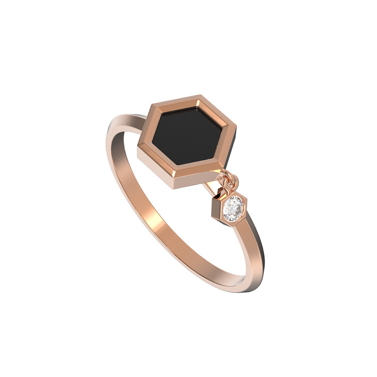 Кольцо из золота c бриллиантами и ониксом