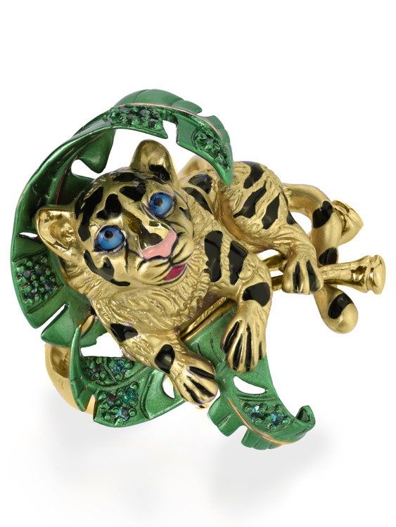 Кольцо из лимонного золота c эмаль и изумрудом