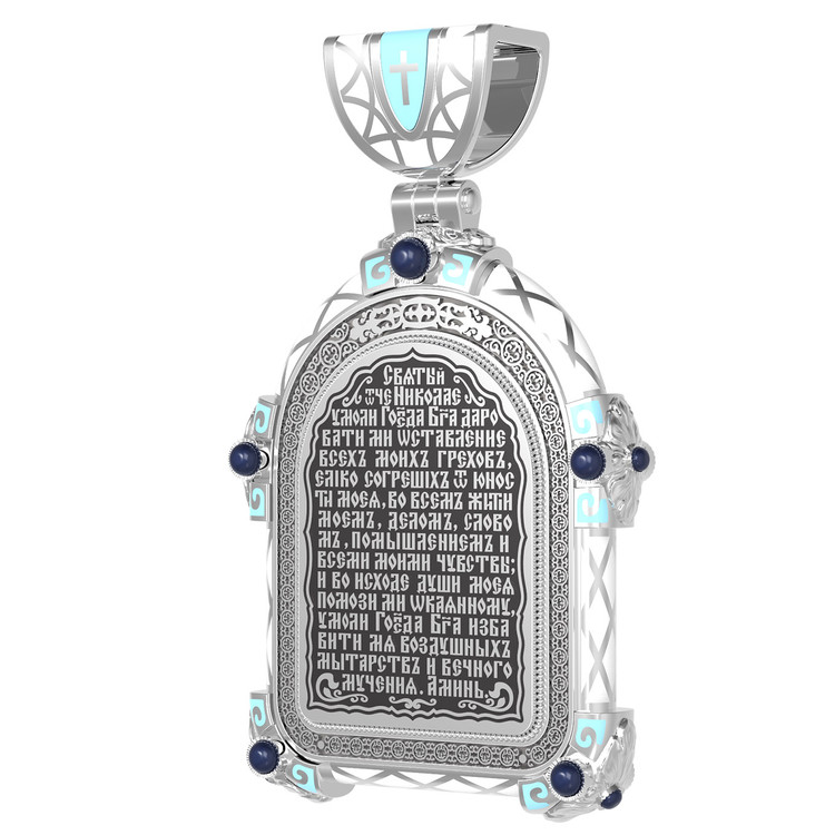 Образок из белого золота c эмаль , иконописью и темперой