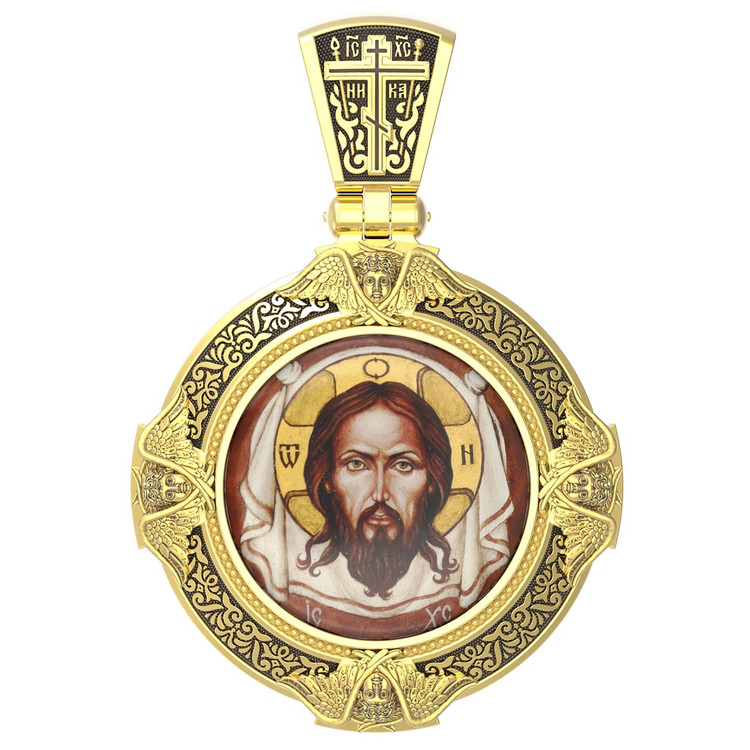 Образок из лимонного золота c эмаль , иконописью и темперой