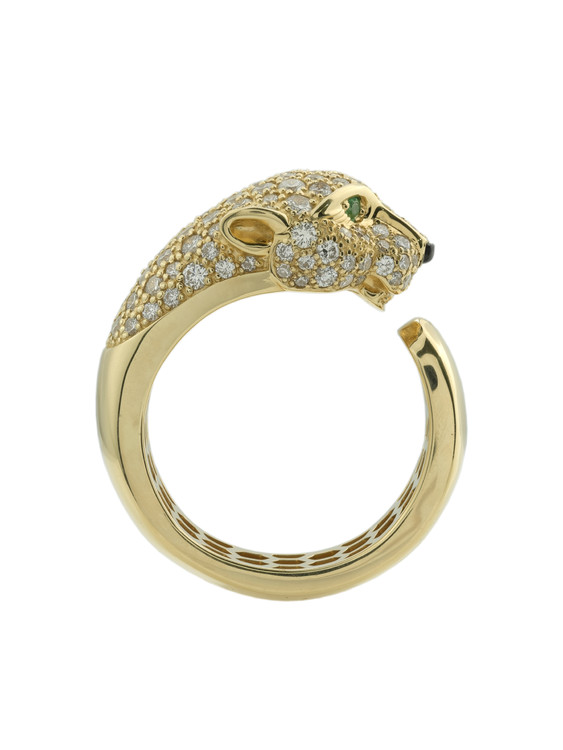 Кольцо из лимонного золота c бриллиантами, изумрудом и ониксом