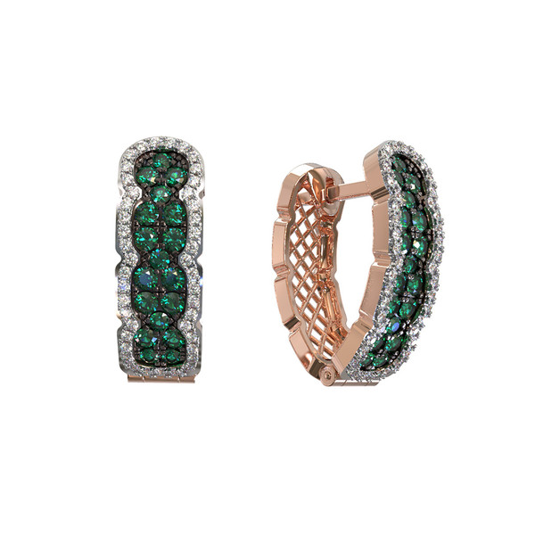 Серьги из золота c бриллиантами и изумрудом