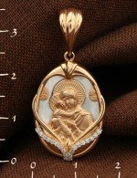 Образок из золота 585 пробы c бриллиантами и перламутром