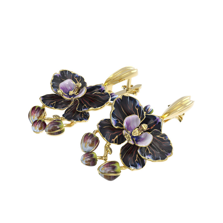 Серьги из лимонного золота c эмаль