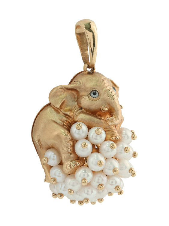 Подвеска из золота c эмаль и жемчугом