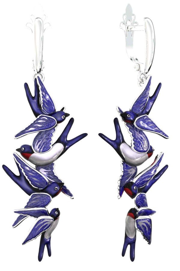 Серьги из белого золота 585 пробы c эмалью