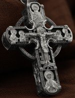 Крест из белого золота 585 пробы c эбеновым деревом