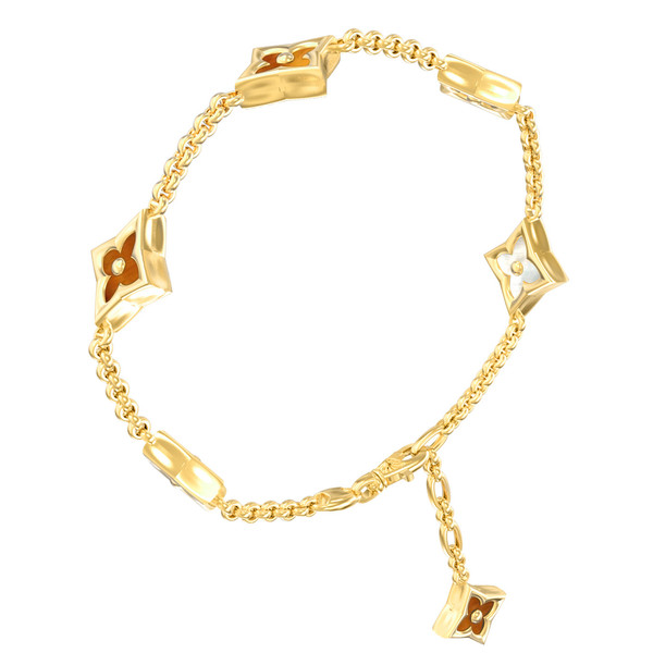 Браслет из лимонного золота c тигровым глазом и перламутром