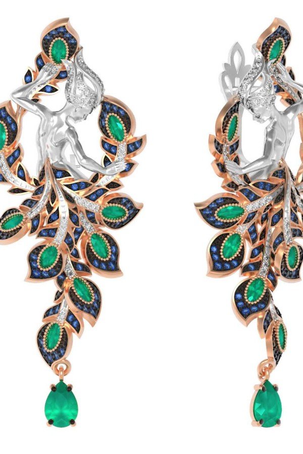 Серьги из золота 585 пробы c фианитом и хризопразом