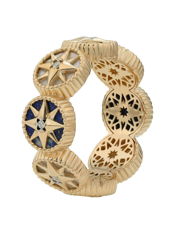 Кольцо из золота c бриллиантами, лазуритом и перламутром