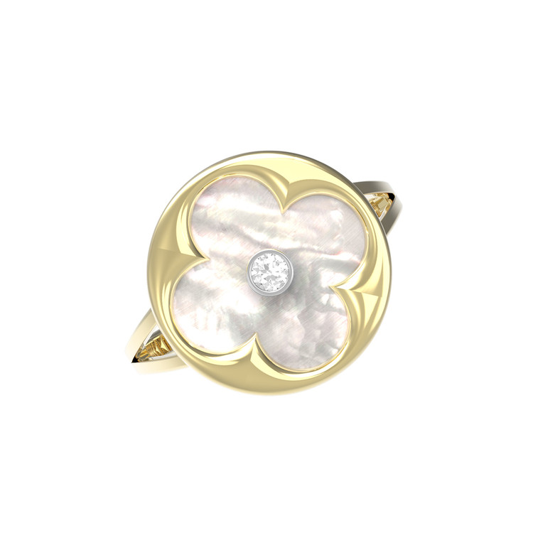 Кольцо из лимонного золота c бриллиантами и перламутром