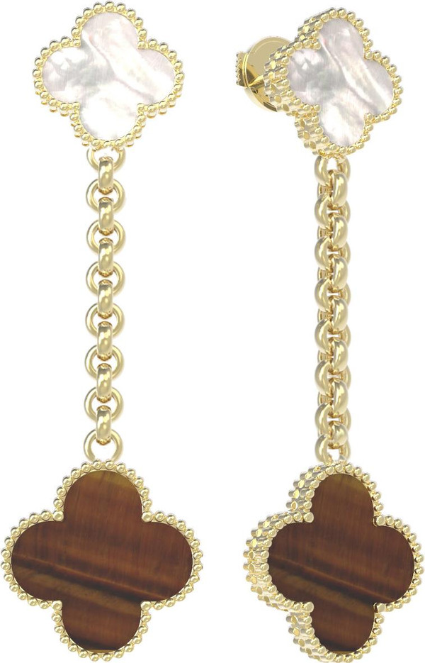 Серьги из лимонного золота c тигровым глазом и перламутром