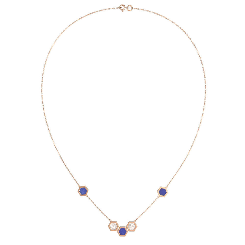 Колье из золота c лазуритом и перламутром