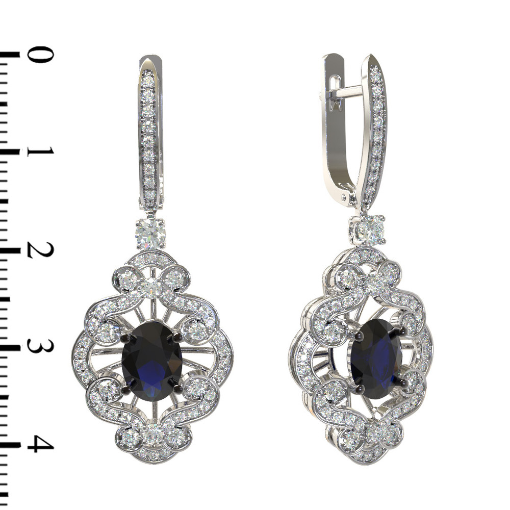 Серьги из белого золота c бриллиантами и сапфиром