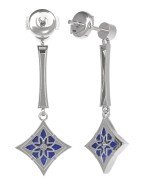 Серьги из белого золота 585 пробы c фианитом и лазуритом