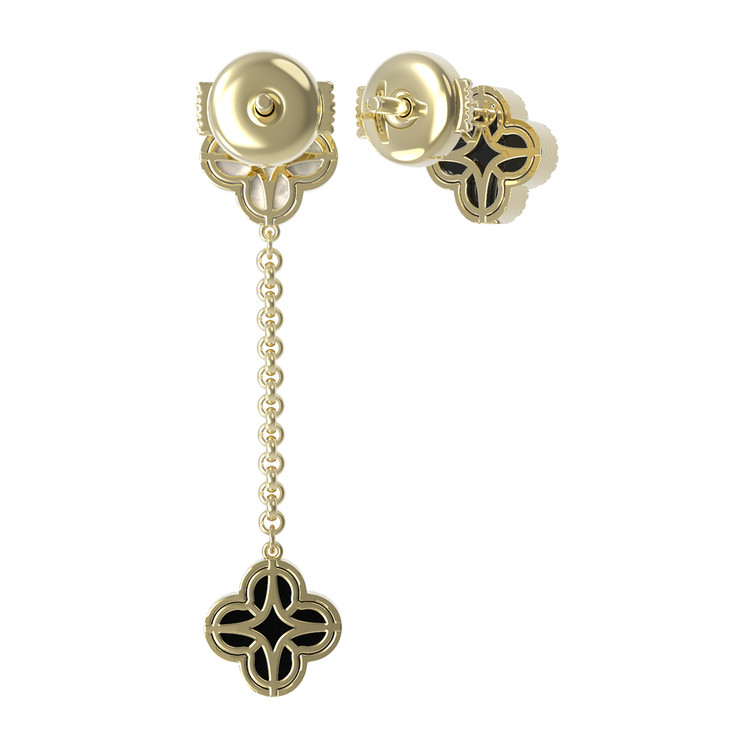 Серьги из лимонного золота c бриллиантами, ониксом и перламутром