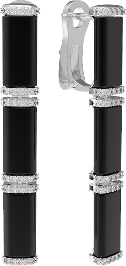 Серьги из белого золота c бриллиантами и ониксом