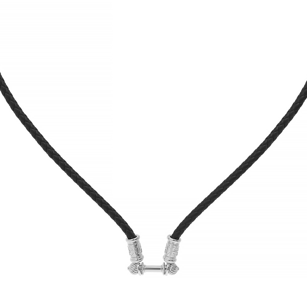 Шнурок кожаный из белого золота c кожаным шнурком