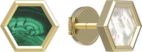 Серьги из лимонного золота 585 пробы c малахитом и перламутром