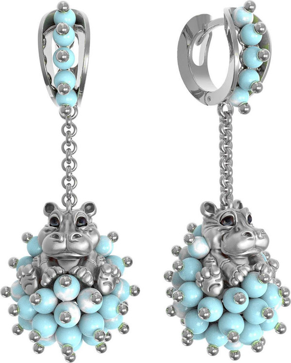 Серьги из белого золота c эмаль и бирюзой