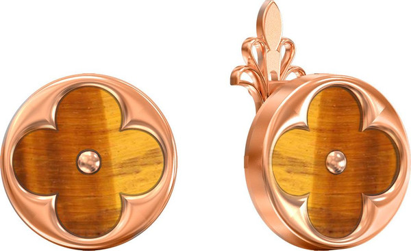 Серьги из золота c тигровым глазом