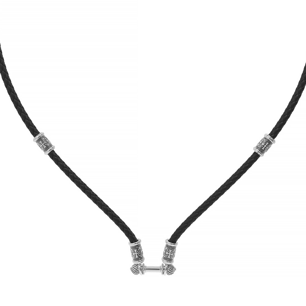 Шнурок кожаный из белого золота c кожаным шнурком