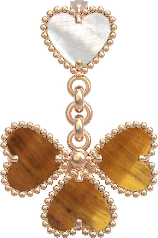 Подвеска из золота c тигровым глазом и перламутром