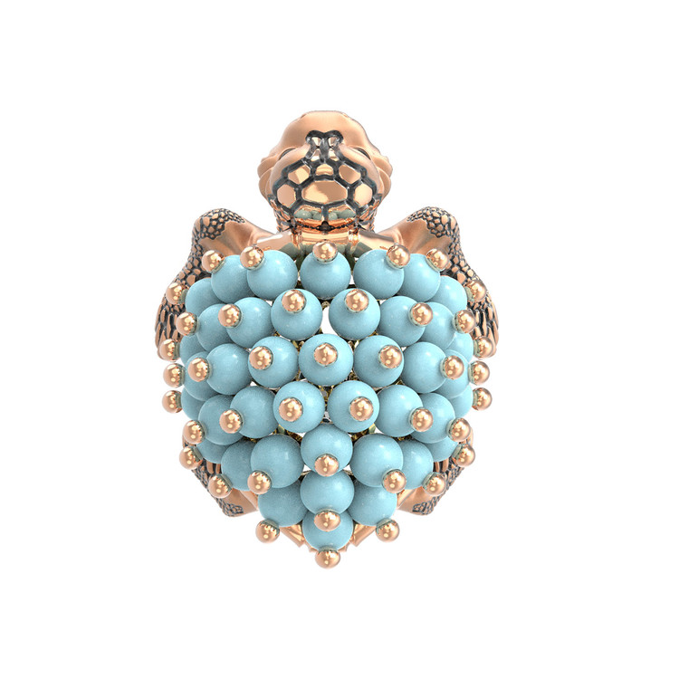 Кольцо из золота c эмаль и бирюзой