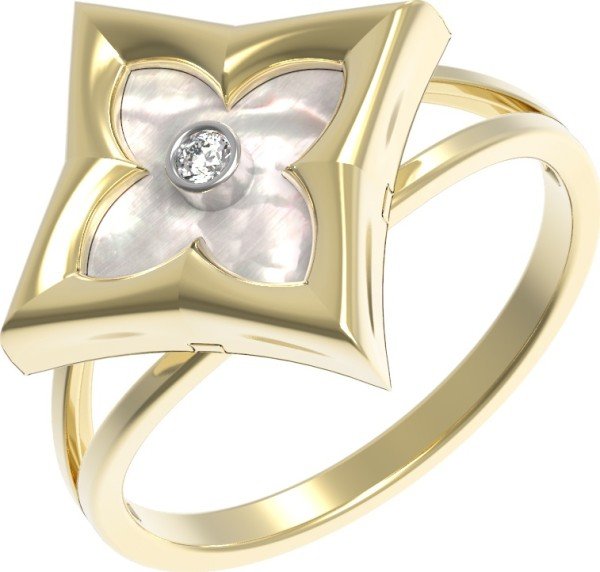 Кольцо из лимонного золота c бриллиантами и перламутром