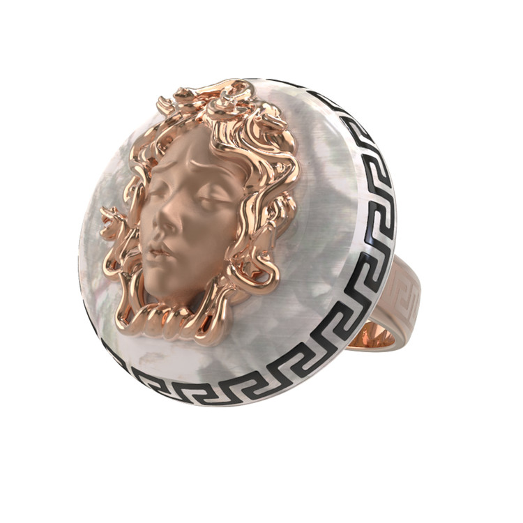 Кольцо из золота c эмаль и перламутром