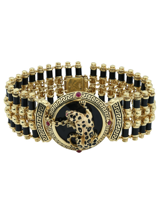 Браслет из лимонного золота c эмаль , ониксом и рубином