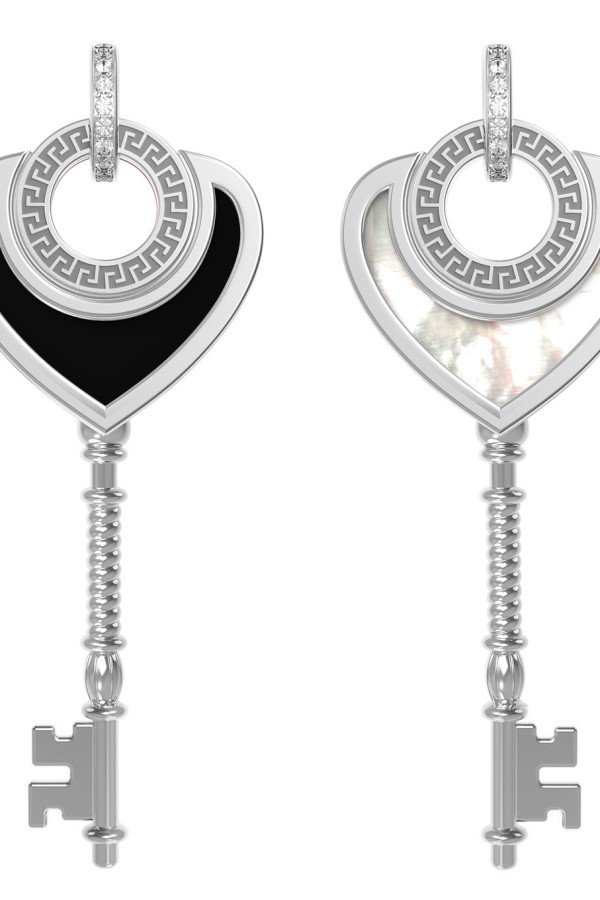 Подвеска из белого золота 585 пробы c фианитом, ониксом и перламутром