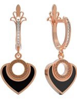 Серьги из золота 585 пробы c фианитом и ониксом