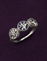 Кольцо из белого золота 585 пробы c бриллиантами, лазуритом и перламутром
