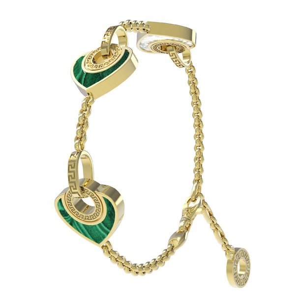 Браслет из лимонного золота c малахитом и перламутром