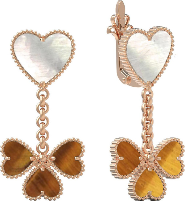 Серьги из золота c тигровым глазом и перламутром