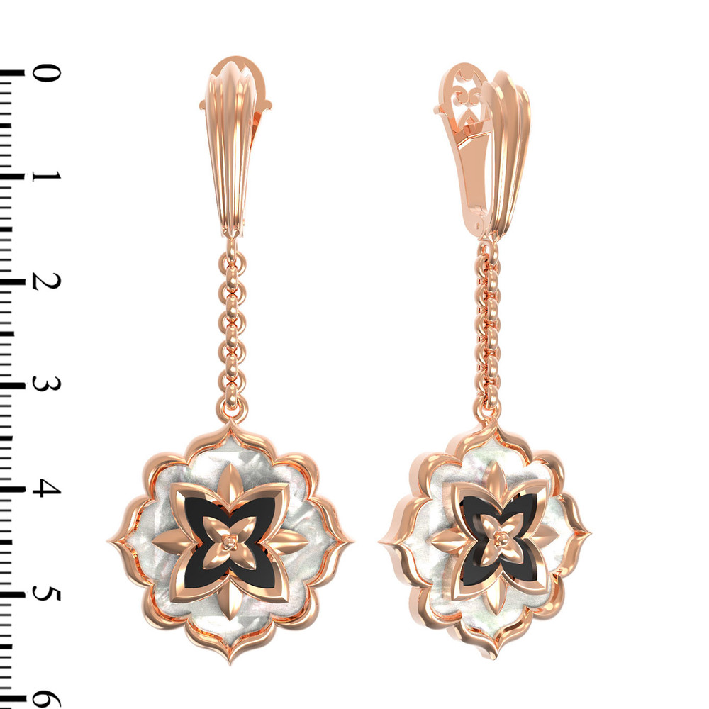 Серьги из золота c ониксом и перламутром