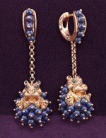 Серьги из золота 585 пробы c эмалью и лазуритом