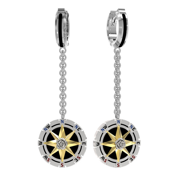 Серьги из белого золота c эмаль и ониксом