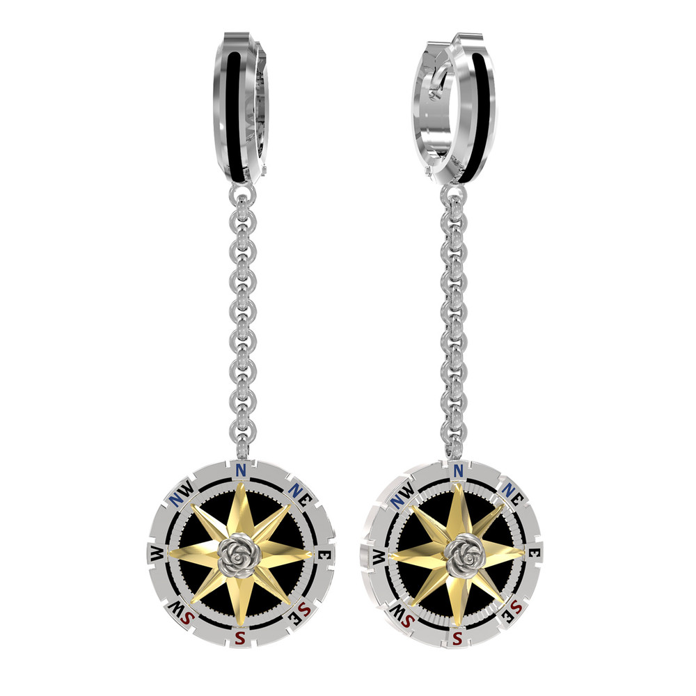 Серьги из белого золота c эмаль и ониксом