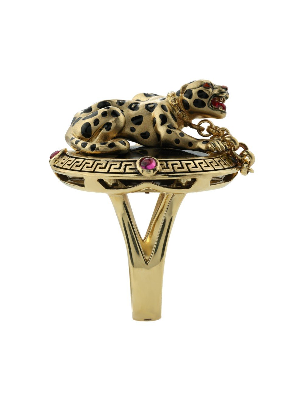 Кольцо из лимонного золота 585 пробы c эмалью, ониксом и рубином