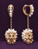 Серьги из золота 585 пробы c эмалью и жемчугом