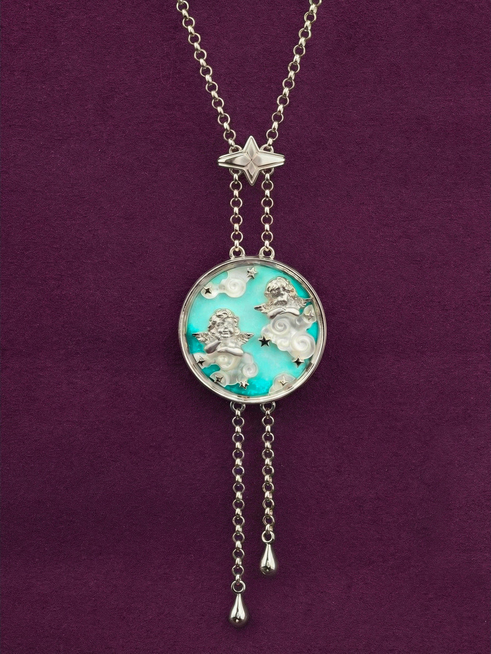 Колье из белого золота c бирюзой и перламутром