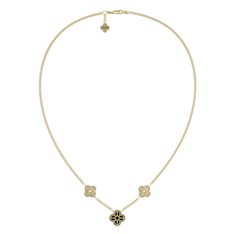 Колье из лимонного золота c бриллиантами, ониксом и перламутром