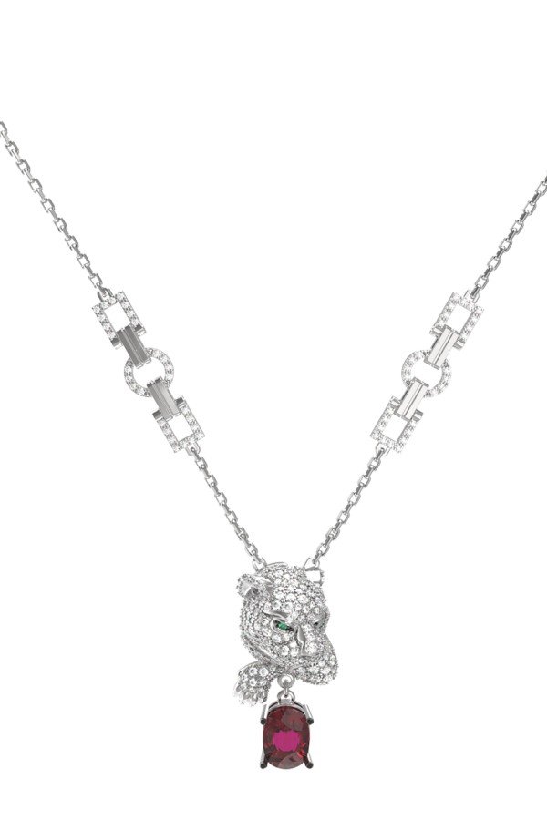 Колье из белого золота c бриллиантами, рубином и изумрудом