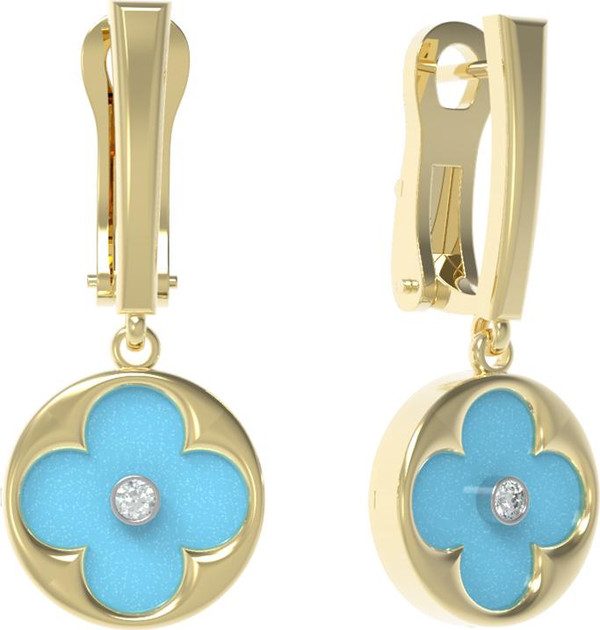 Серьги из лимонного золота c бриллиантами и бирюзой