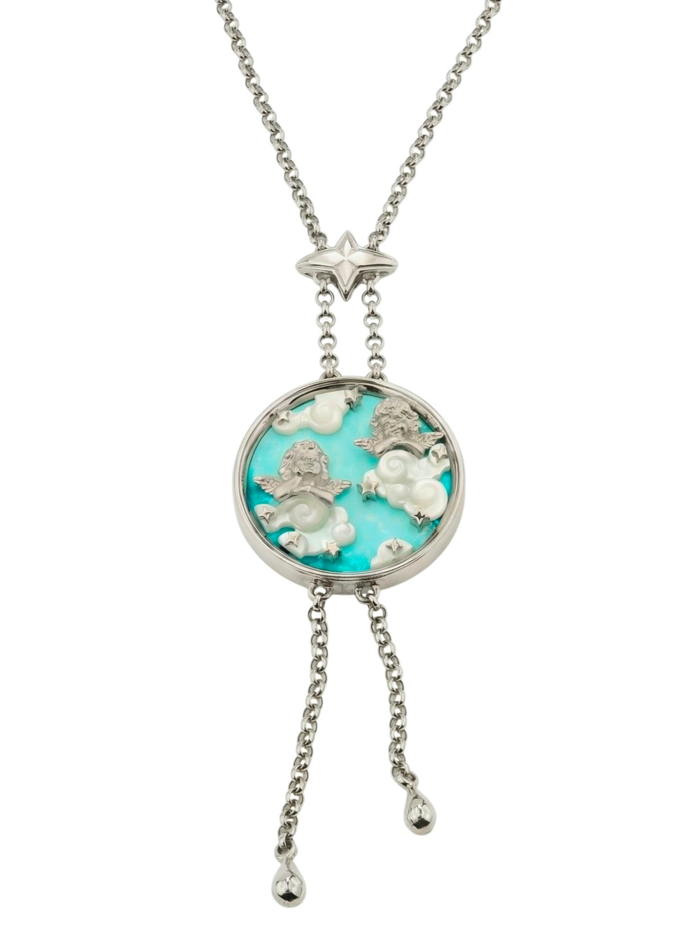 Колье из белого золота c бирюзой и перламутром