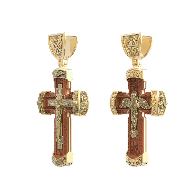 Крест из лимонного золота c деревом груши