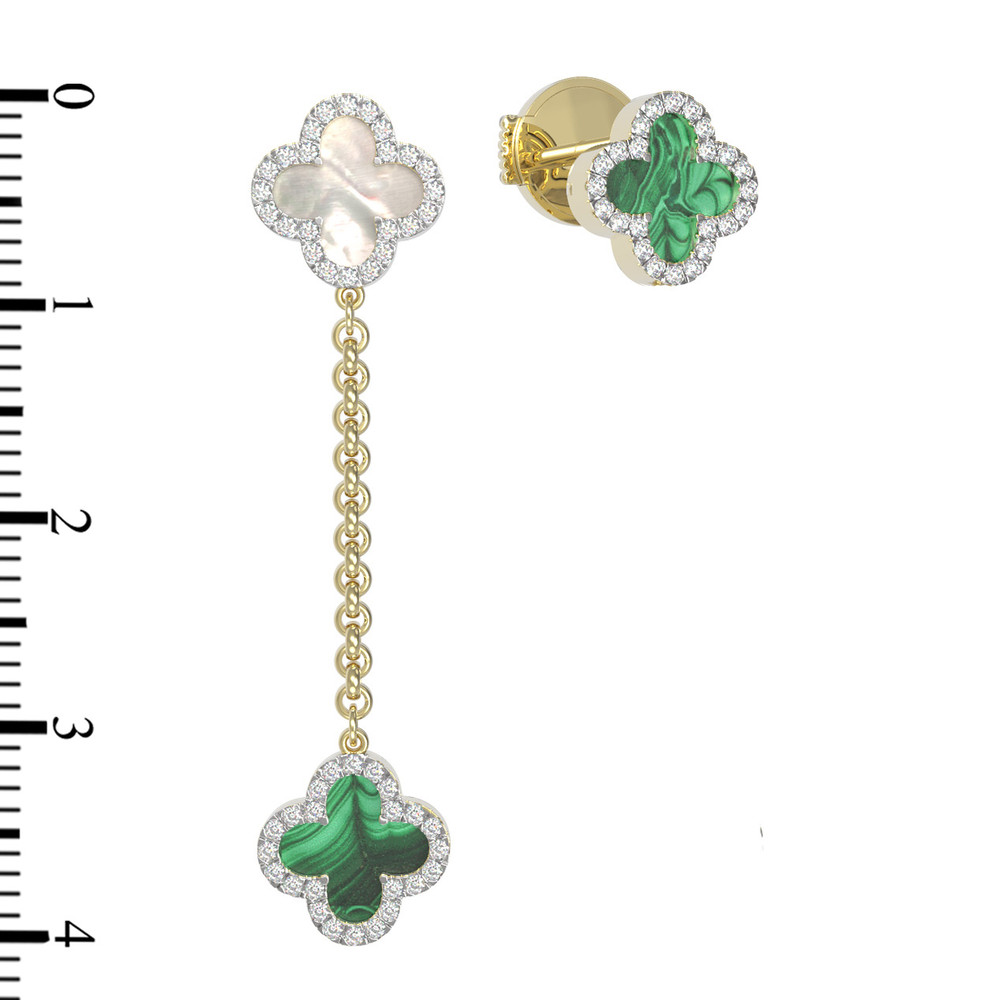 Серьги из лимонного золота c бриллиантами, малахитом и перламутром