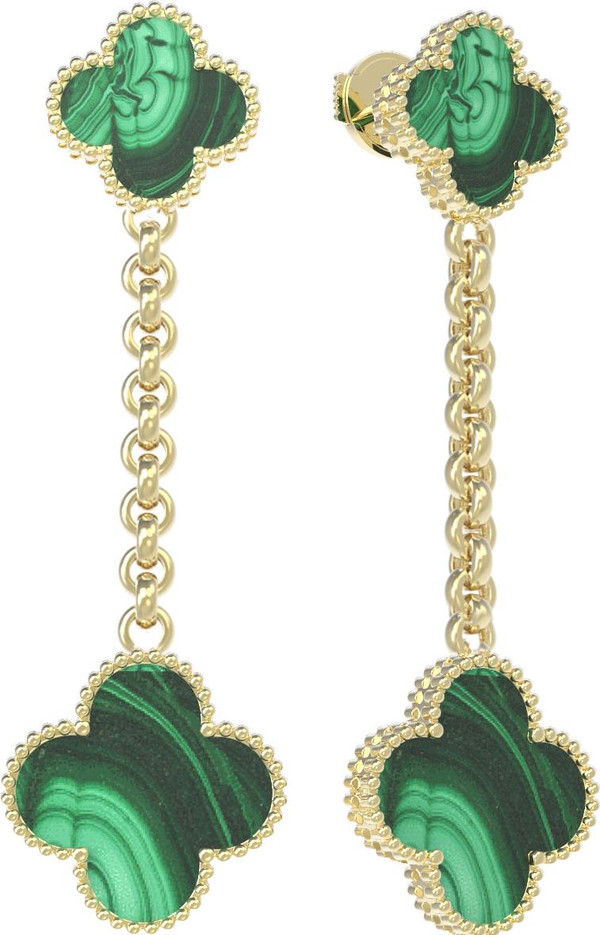 Серьги из лимонного золота c малахитом